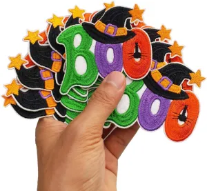 3.2"x2.7" 12pcs Halloween Boo w/ hat Iron On Sew On Embroidered Patches Appliques Machine Embroidery Needlecraft Sewing Crafts Projects