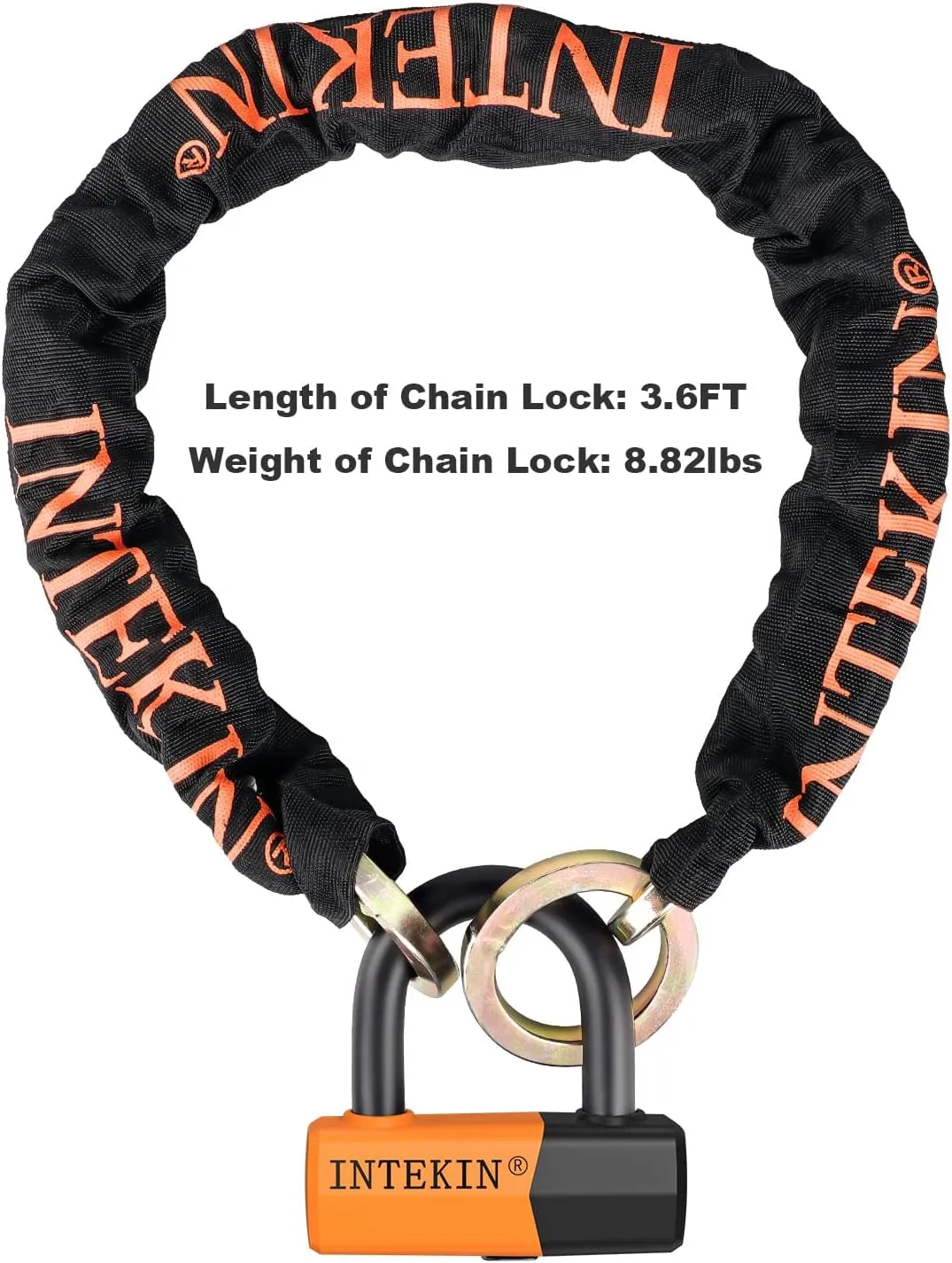 3.6FT Heavy Duty Chain Lock - 10mm/0.42inch Thick Bike Chain with 16mm/0.64inch Disc Lock for Motorcycles, Scooters, Gates and More, Orange