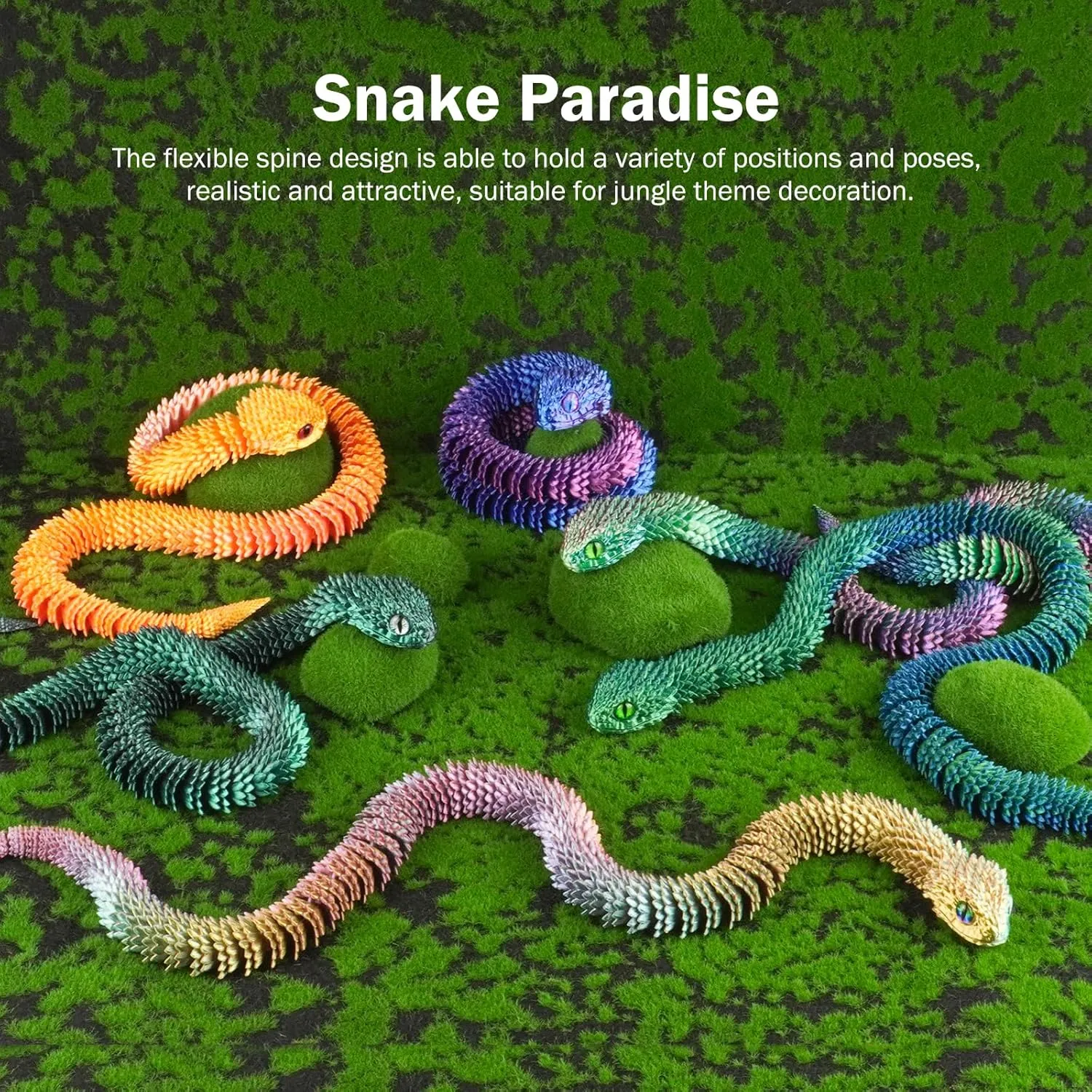 3D Printed Articulated Snake – 29.5'' Crystal-Like Movable Snake– Realistic Slithering Design, Collectible Articulated Model (Blue Green)