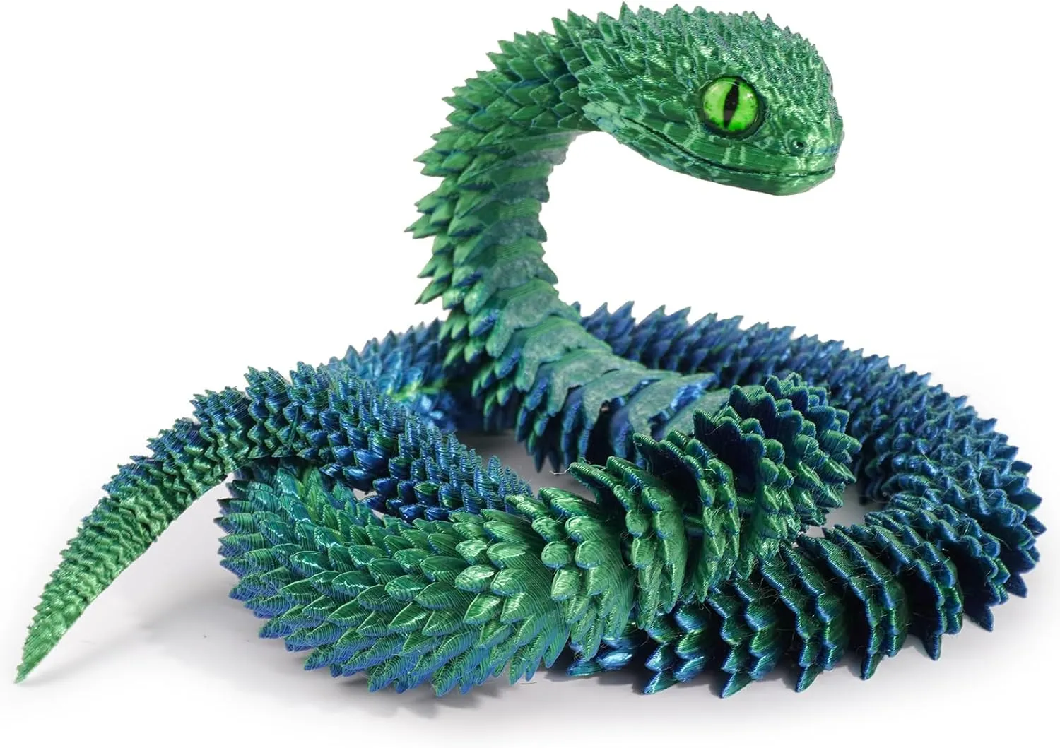 3D Printed Articulated Snake – 29.5'' Crystal-Like Movable Snake– Realistic Slithering Design, Collectible Articulated Model (Blue Green)