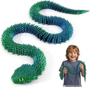 3D Printed Articulated Snake – 29.5'' Crystal-Like Movable Snake– Realistic Slithering Design, Collectible Articulated Model (Blue Green)