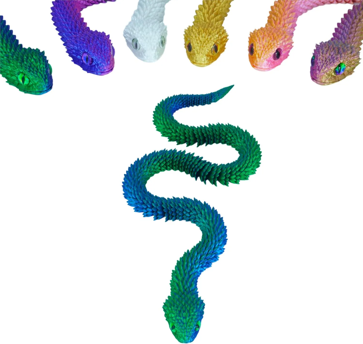 3D Printed Articulated Snake – 29.5'' Crystal-Like Movable Snake– Realistic Slithering Design, Collectible Articulated Model (Blue Green)