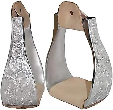 3" Western Engraved Aluminum Wide Saddle Stirrups
