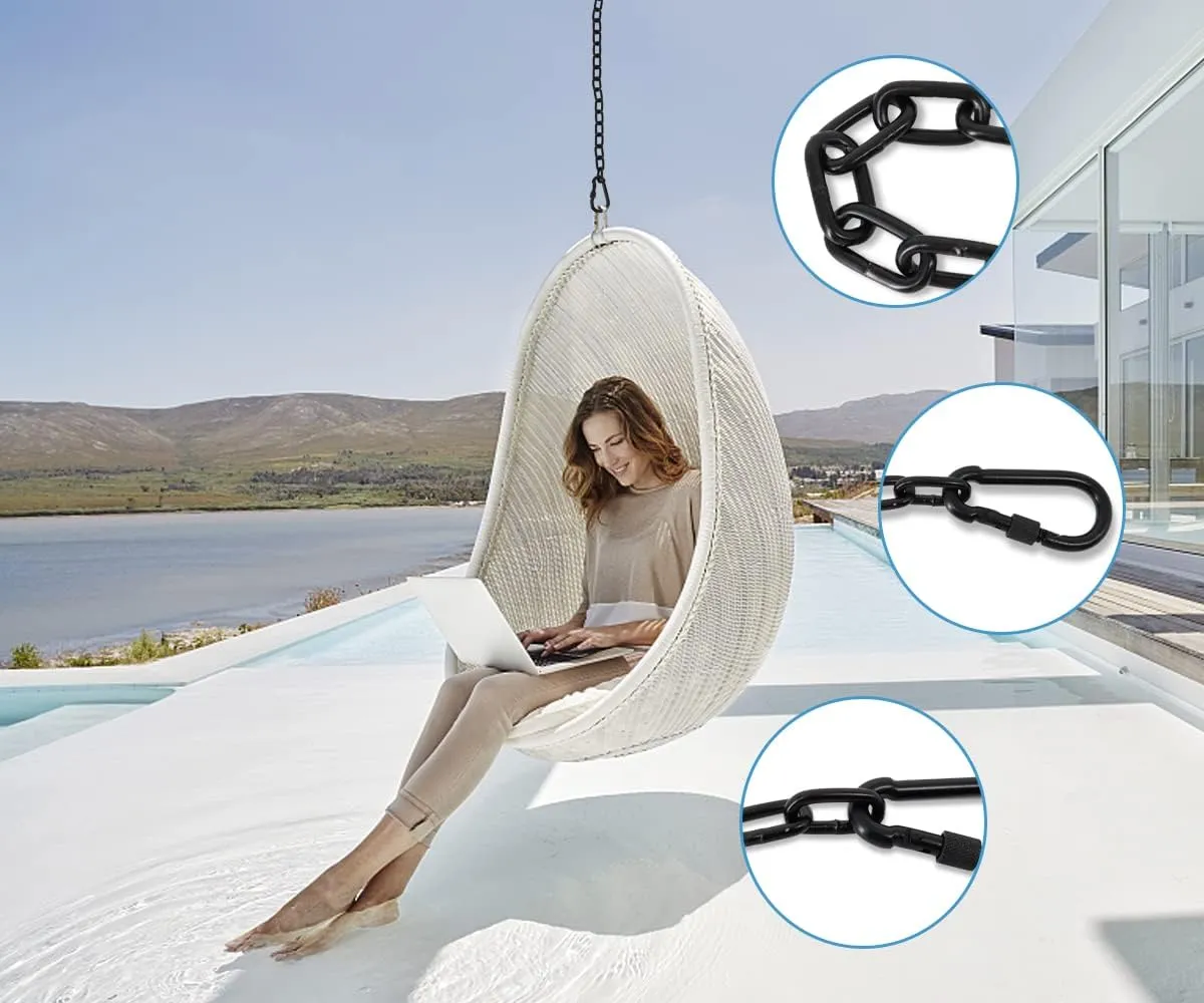4 Pack 25in Hanging Swing Chain with 4 Carabiners, 440LB Capacity Hanging Kits Heavy Duty Hanging Chair Hardware for Hammock Swing Hanging Chair Punching Bags Sandbag Indoor Outdoor Yoga Gym (Black)