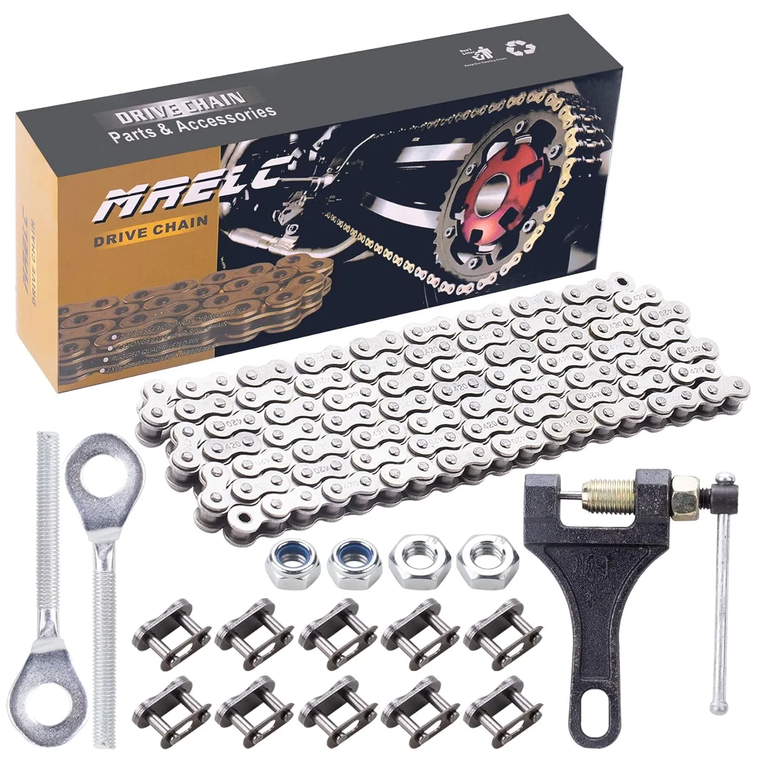 420 Motorcycle Chain 132 Links  Chain Breaker,420 Standard Roller Chain 132 Link for 50 70 90 110 125cc SSR TaoTao Coolster Apollo Chinese ATV 4 Wheeler Quad Pit Dirt Bike 212cc Mini Bike