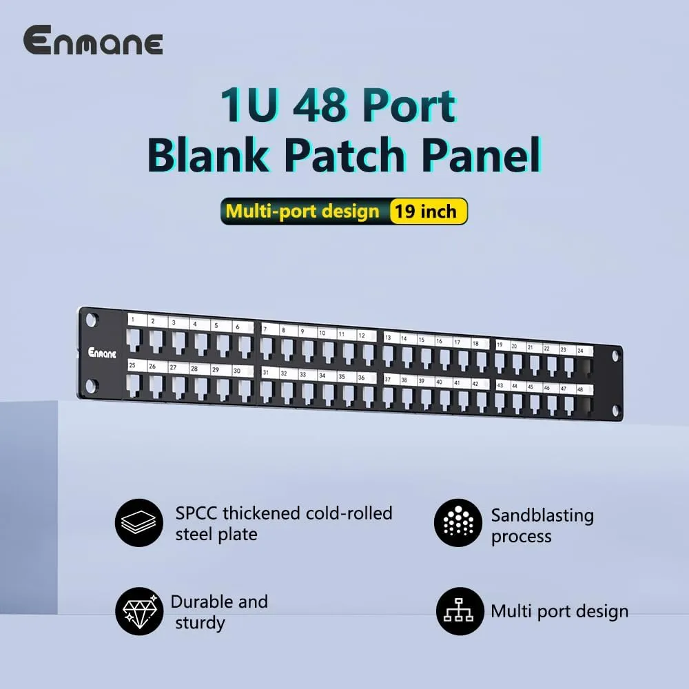48Port Blank Keystone Patch Panel Rackmount&Wall Mount 1U 19-inch Network Patch Panel RJ45 Keystone Patch Panel for Gigabit Network