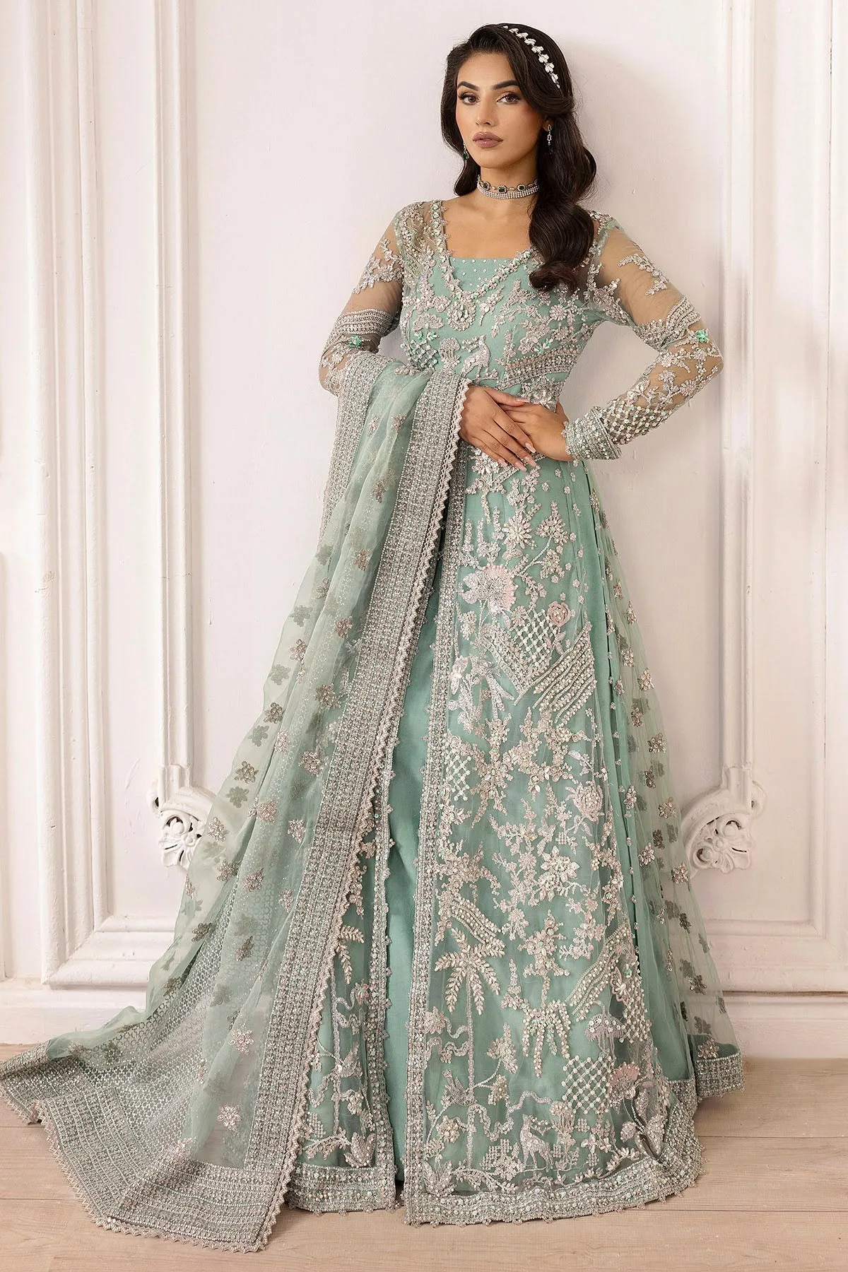 4932-AROOSH EMBROIDERED SILK NET UNSTITCHED