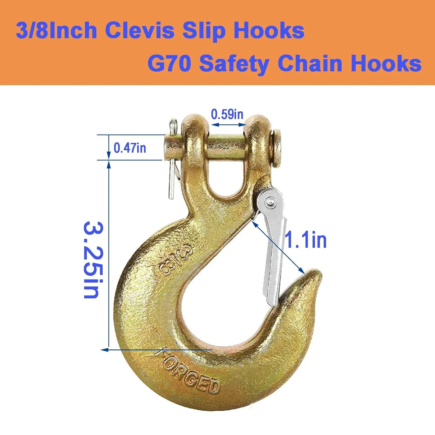 4pcs Clevis Slip Hook 3/8 Inch with Safety Latch, G70 Forged Steel for Trailer, Heavy Duty Chain Hooks Deck Hauler Receiver Hitches Trailer,18,000lbs Capacity