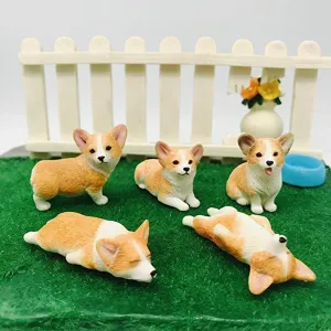 5-Pack Hand-Made Painted Corgi Sculpture Figurine, Pet Dog Ornament Decoration, Corgi Collectibles, Pembroke Welsh Corgi Art (Corgi 5-Pack)