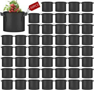 50 Pack Grow Bags, Black Heavy Duty Fabric Pots Nonwoven Potato Grow Bags with Sturdy Handles & Reinforced Stitching, Breathable Vegetable Flower Plant Growing Containers Bags (7 Gallon)