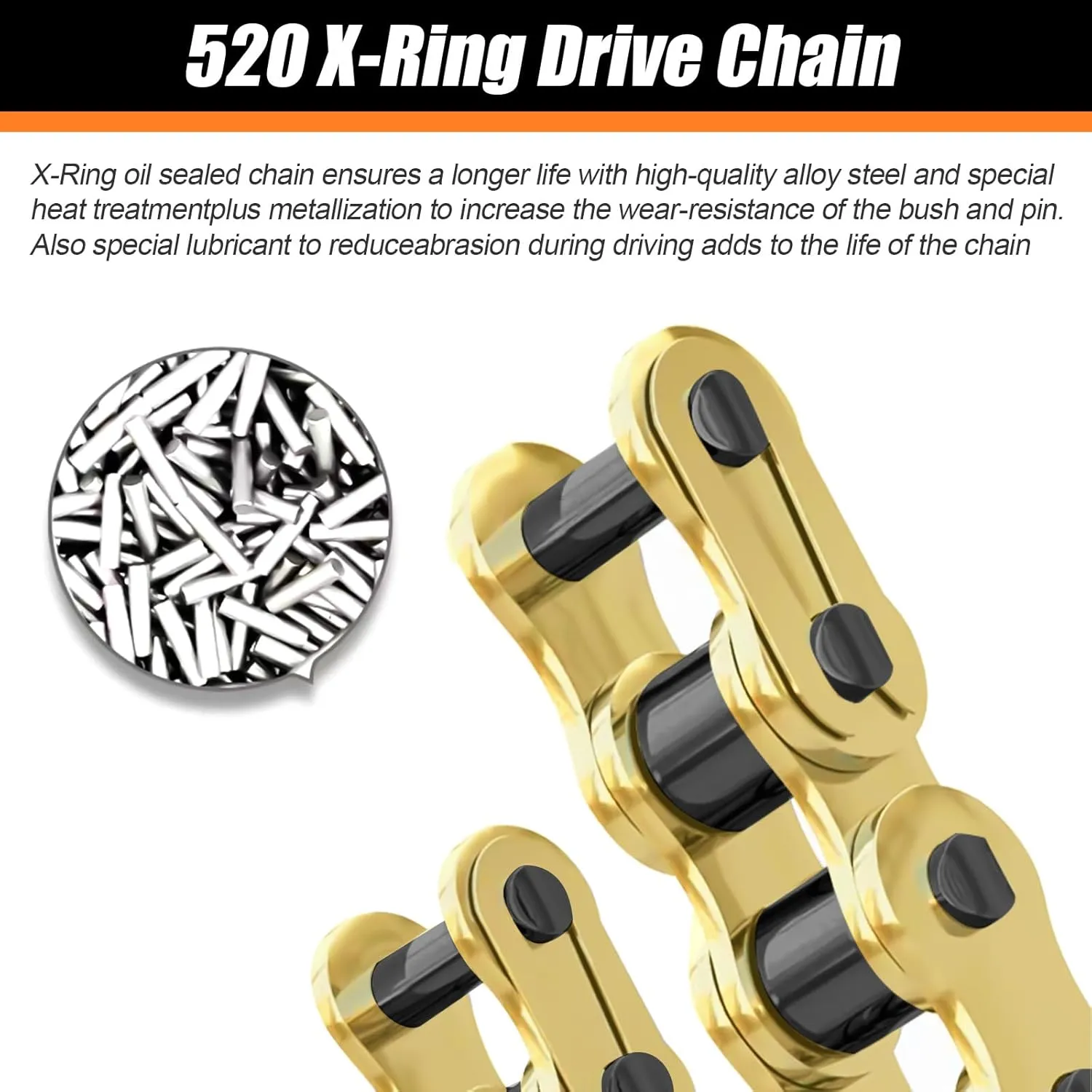 520 Chain 118 Links With Connecting Master Link, X-Ring Gold