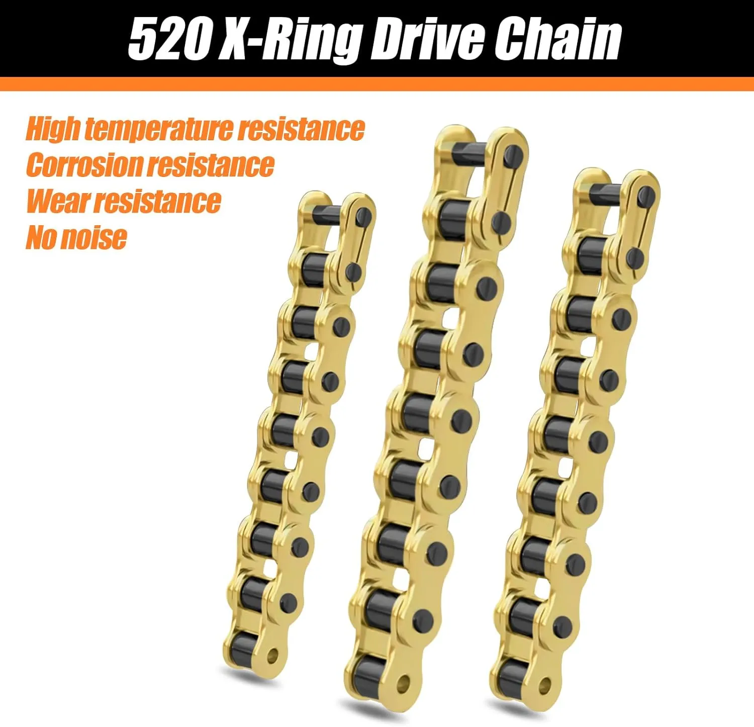 520 Chain 118 Links With Connecting Master Link, X-Ring Gold
