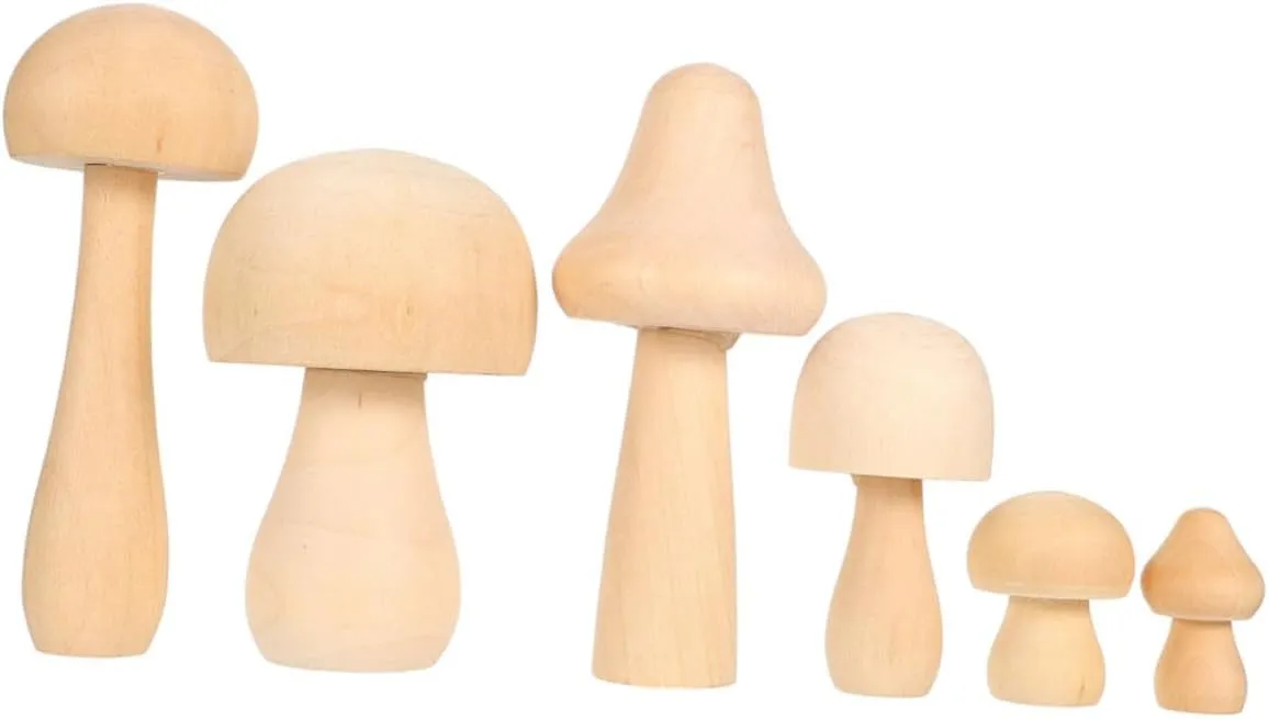 5Pcs Unfinished Wooden Mushroom Decor Safe Crafts for Blank Mushroom Figurines for Painting Creative Imagination Development Present