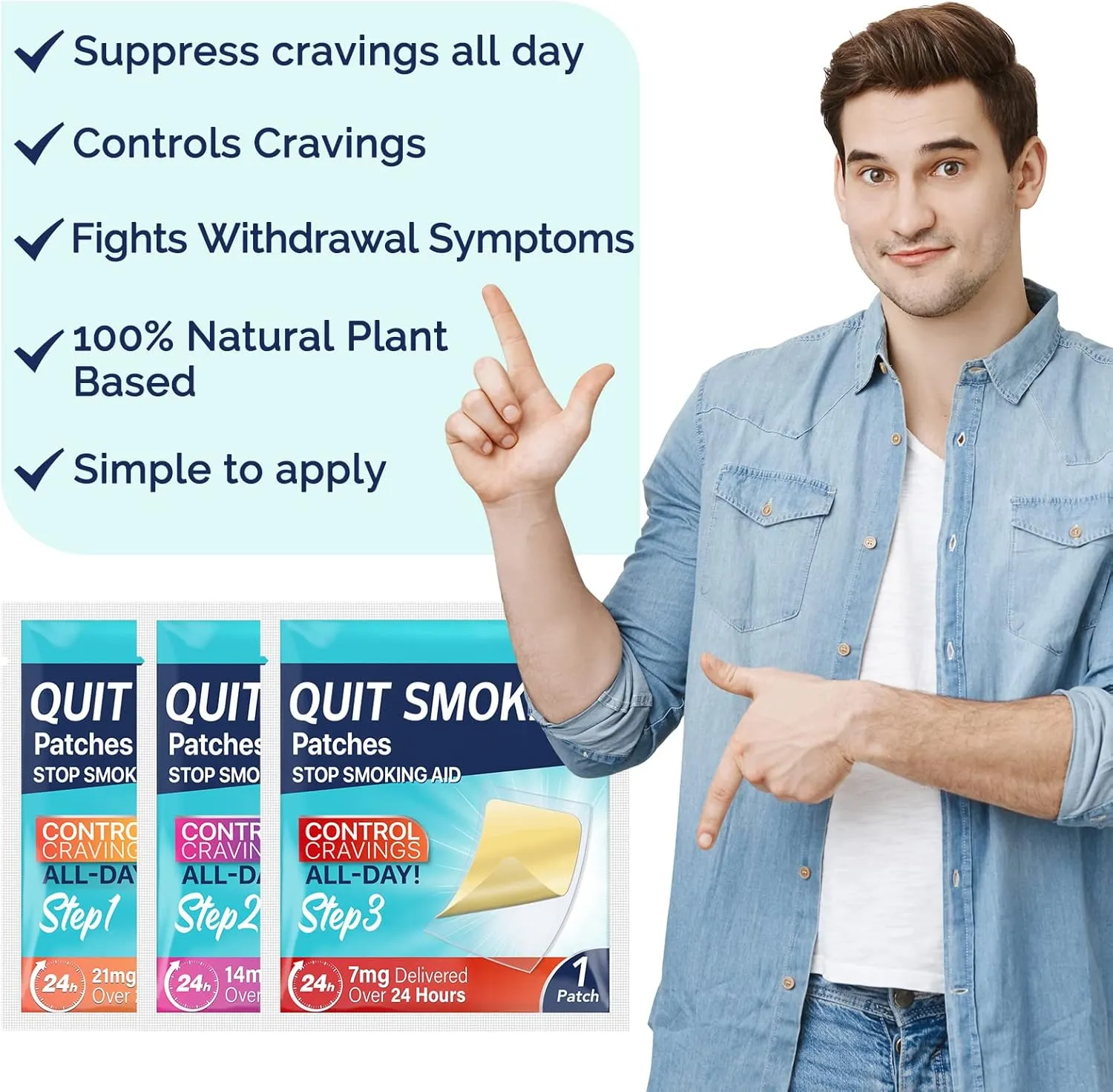60mg Quit Smoking Patches, Step 1 2 3 Stop Smoking Aids Patches, Helping Quit Patch, 60 Count Quit Smoking Stickers That Work with 2 Weeks, Easy & Effective Anti-Stickers