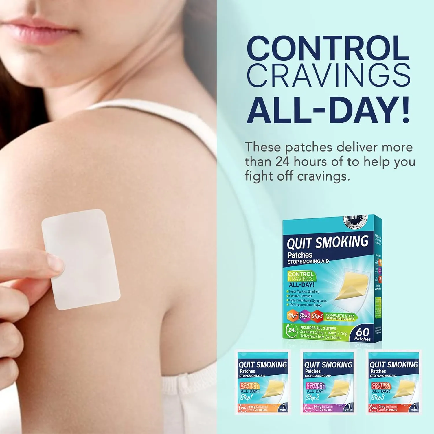 60mg Quit Smoking Patches, Step 1 2 3 Stop Smoking Aids Patches, Helping Quit Patch, 60 Count Quit Smoking Stickers That Work with 2 Weeks, Easy & Effective Anti-Stickers