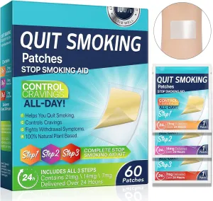 60mg Quit Smoking Patches, Step 1 2 3 Stop Smoking Aids Patches, Helping Quit Patch, 60 Count Quit Smoking Stickers That Work with 2 Weeks, Easy & Effective Anti-Stickers