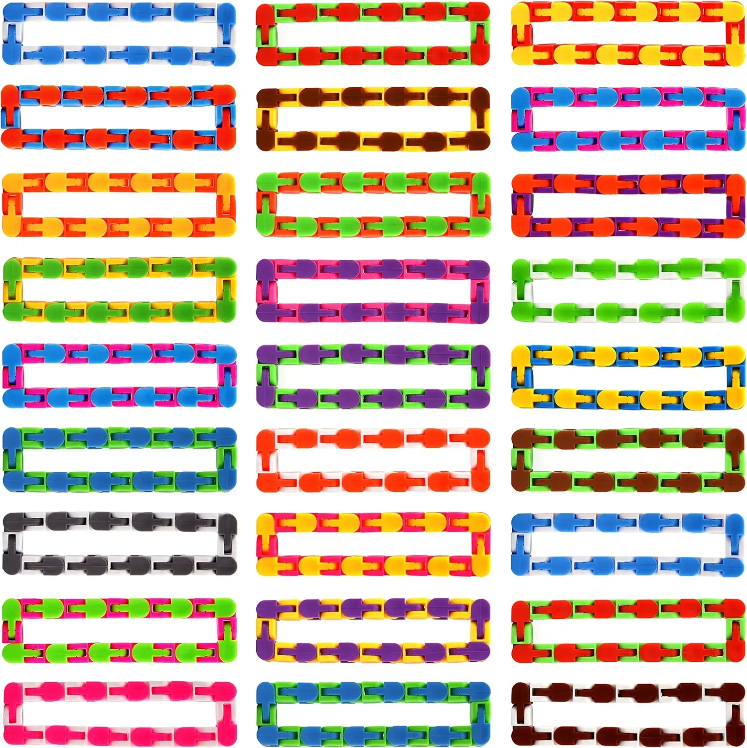 68 Pack 24 Links Wacky Tracks Snap and Click Fidget Toys,Fidget Snake Toy for Party Favors,Plastic Chains Finger Sensory Toys,Stress Relief Toy for Kids