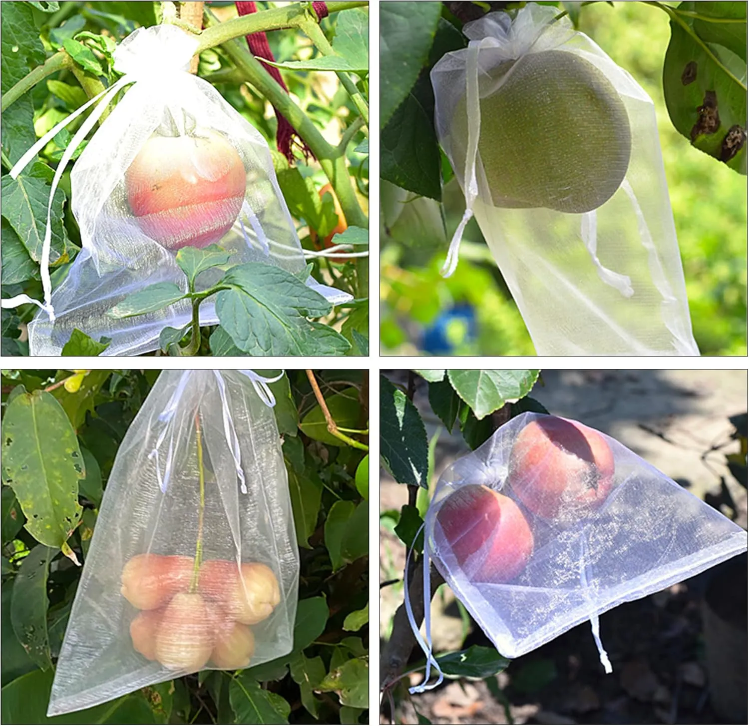 6x8 Inch 100 Pieces Organza Fruit Netting Bags - Fruit Protection Bags with Drawstring, Garden Plant Net Barrier Bag for Tomatoes, Grapes, Mangoes