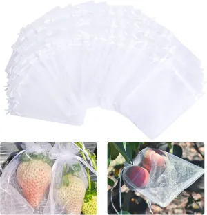 6x8 Inch 100 Pieces Organza Fruit Netting Bags - Fruit Protection Bags with Drawstring, Garden Plant Net Barrier Bag for Tomatoes, Grapes, Mangoes