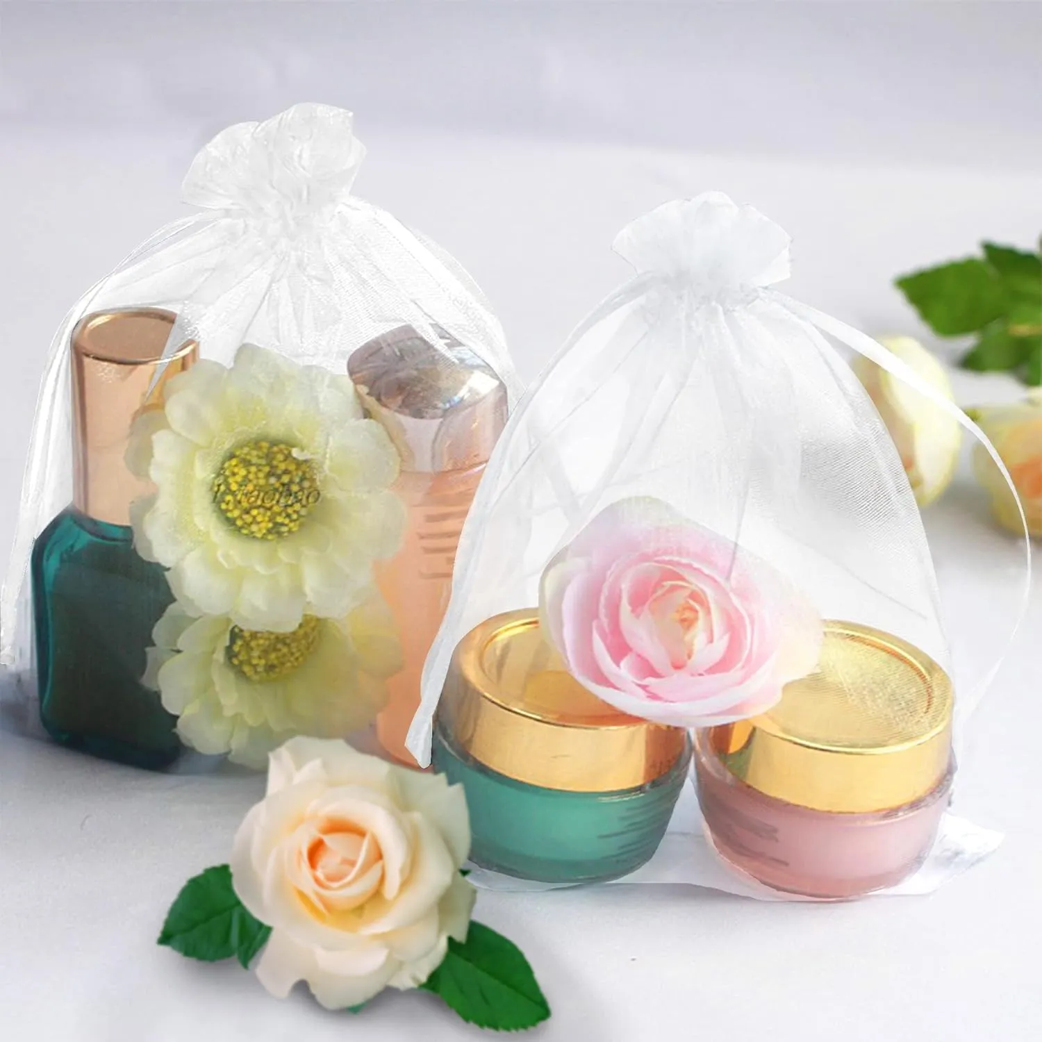 6x8 Inch 100 Pieces Organza Fruit Netting Bags - Fruit Protection Bags with Drawstring, Garden Plant Net Barrier Bag for Tomatoes, Grapes, Mangoes