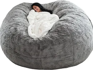 7ft Giant Bean Bag Cover, Big Bean Bag Chairs for Adults (No Filler, Cover only) Comfy Large Bed Fluffy Lazy Sofa (Light Grey)