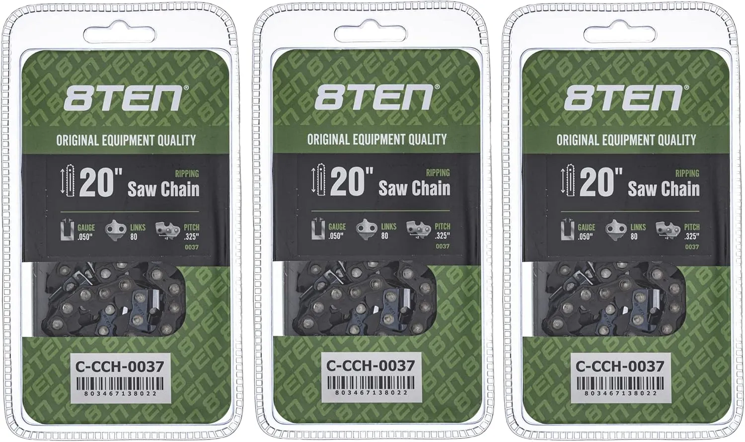 8TEN Ripping Chainsaw Chain 20 Inch .050 .325 80DL For Husqvarna 455E 460 Rancher Jonsered 2035 Craftsman S205 (3 Pack)
