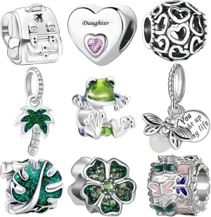 9 Pack Plated Silver Spacer Beads Charms fit Pandora Bracelet Dangle Set