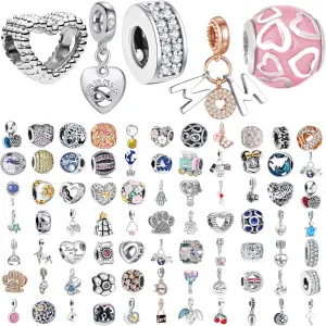9 Pack Plated Silver Spacer Beads European Charms fit Pandora Bracelet CZ Dangle Enamel Random Mix Set