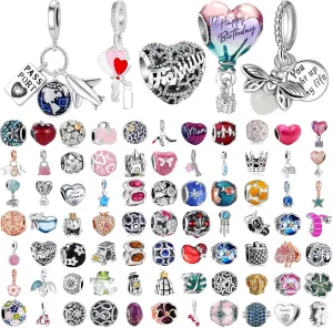 9 Pack Plated Silver Spacer Beads European Charms fit Pandora Bracelet CZ Dangle Enamel Random Mix Set