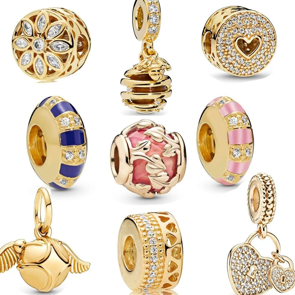 9 Pack Silver Bead Charms for Pandora Bracelets and Necklaces Charm for Woman Cubic Zirconias Dangle Pendant Jewelry Beads Set