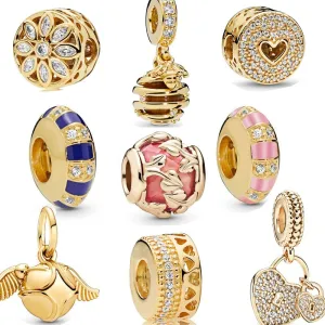 9 Pack Silver Bead Charms for Pandora Bracelets and Necklaces Charm for Woman Cubic Zirconias Dangle Pendant Jewelry Beads Set