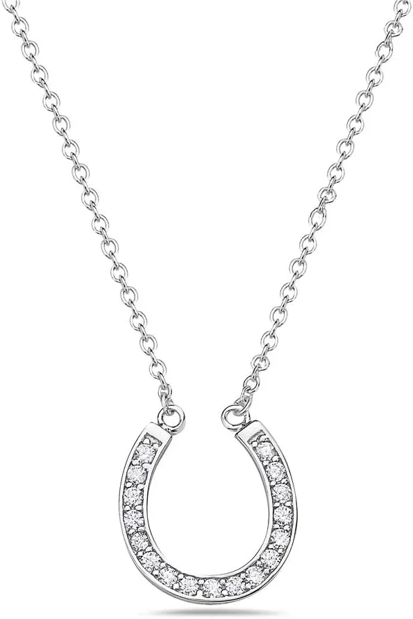 925 Sterling Silver White CZ Womens Horseshoe Pendant Necklace with Chain