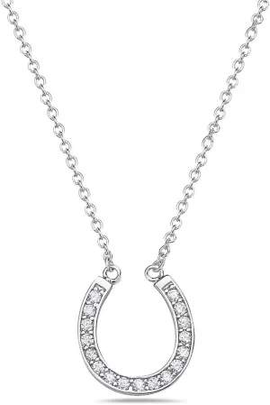 925 Sterling Silver White CZ Womens Horseshoe Pendant Necklace with Chain