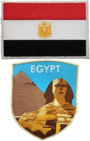 A-ONE 2 PCS Pack- Pyramid and Sphinx Shield Embroidery Egypt Flag Patch, Egypt Icon Souvenir, Giza Landmark, Mystery Statue, Afica Landmark Set for Backpack Tote Bags Clothe NO.277C