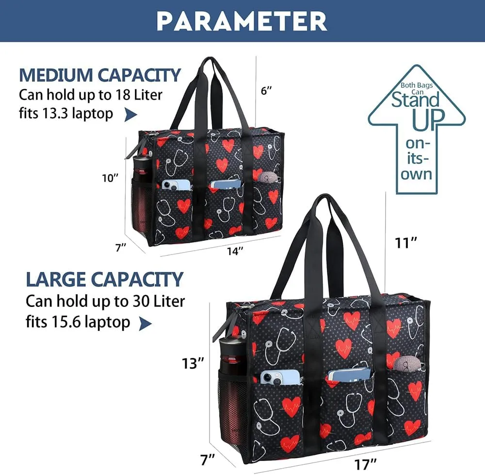ABAMERICA Nurse Bags for Work: Multiple Pockets, Waterproof, Organizing Zip Top Clinical Bag for Nursing Students