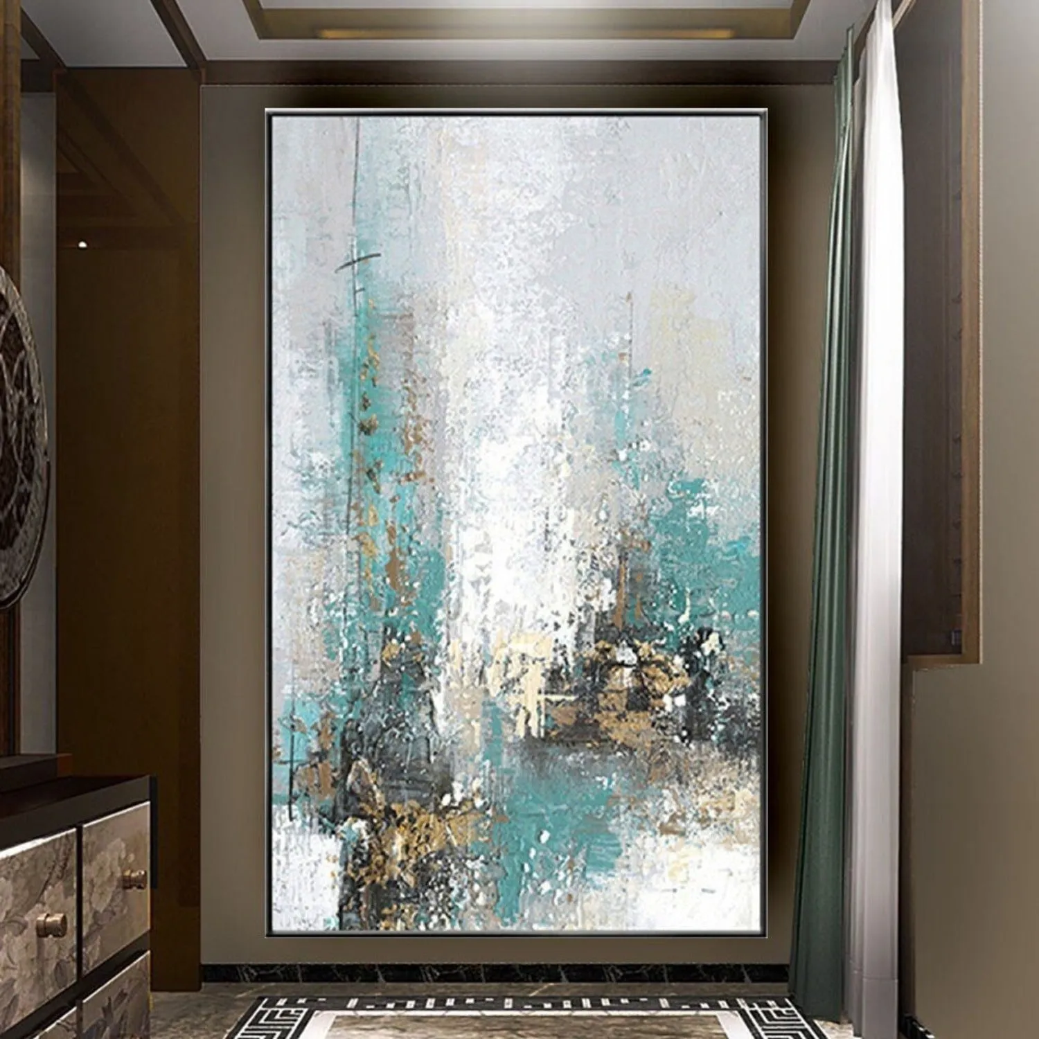 Abstract Grey Green 100% Hand Painted Oil Painting