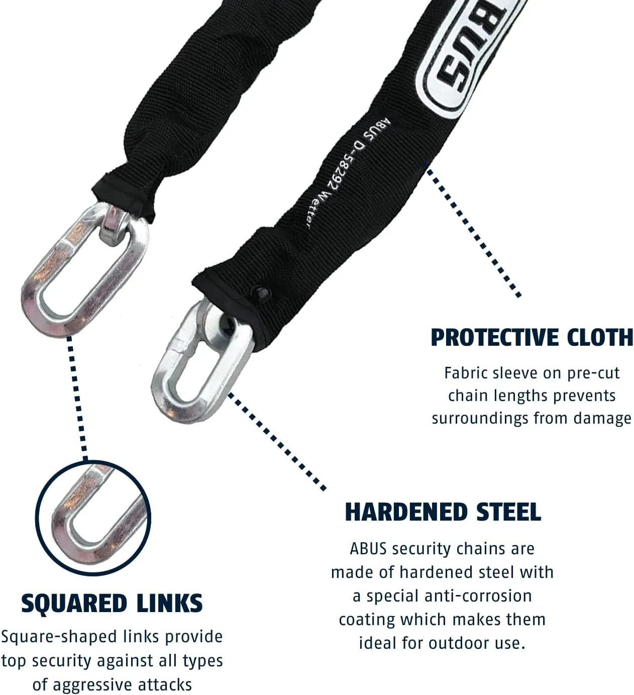 ABUS Hardened Steel 12KS 2 Foot 1/2" Thick Square Security Chain for Bikes, Containers, Trailers, ATV's, Motorcycles and Personal/Industrial Property