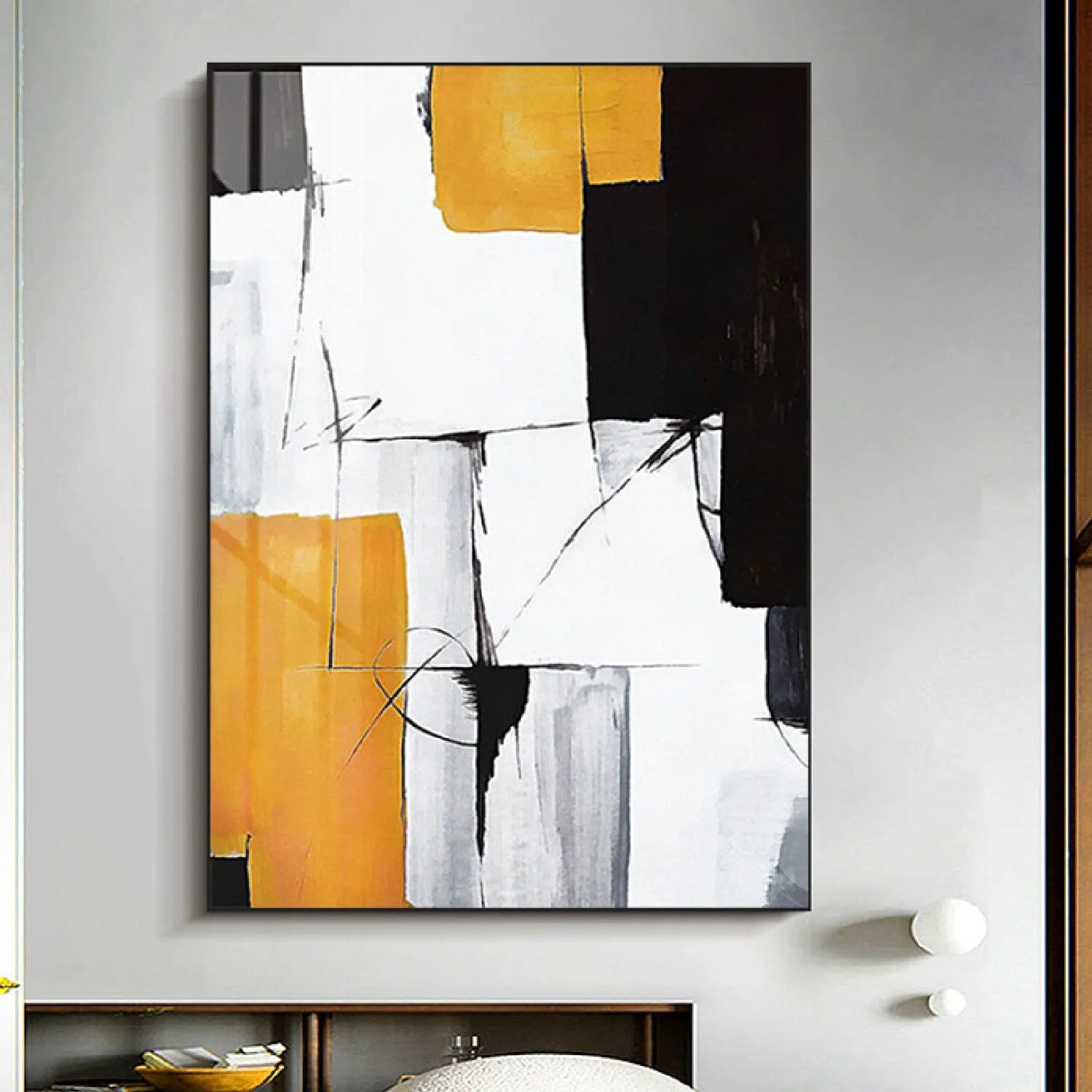 Acrylic Black White Minimal Abstract Oil Painting