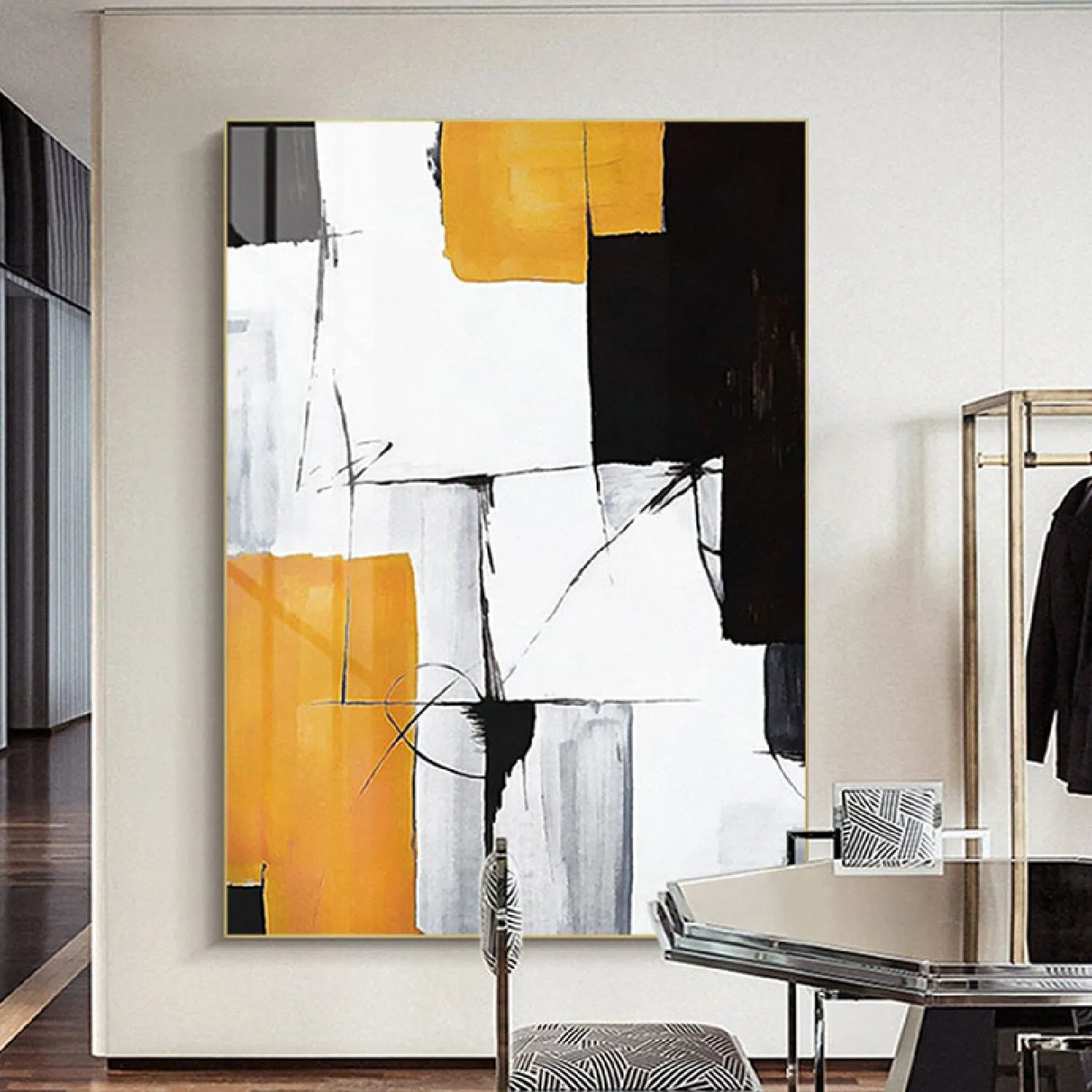 Acrylic Black White Minimal Abstract Oil Painting