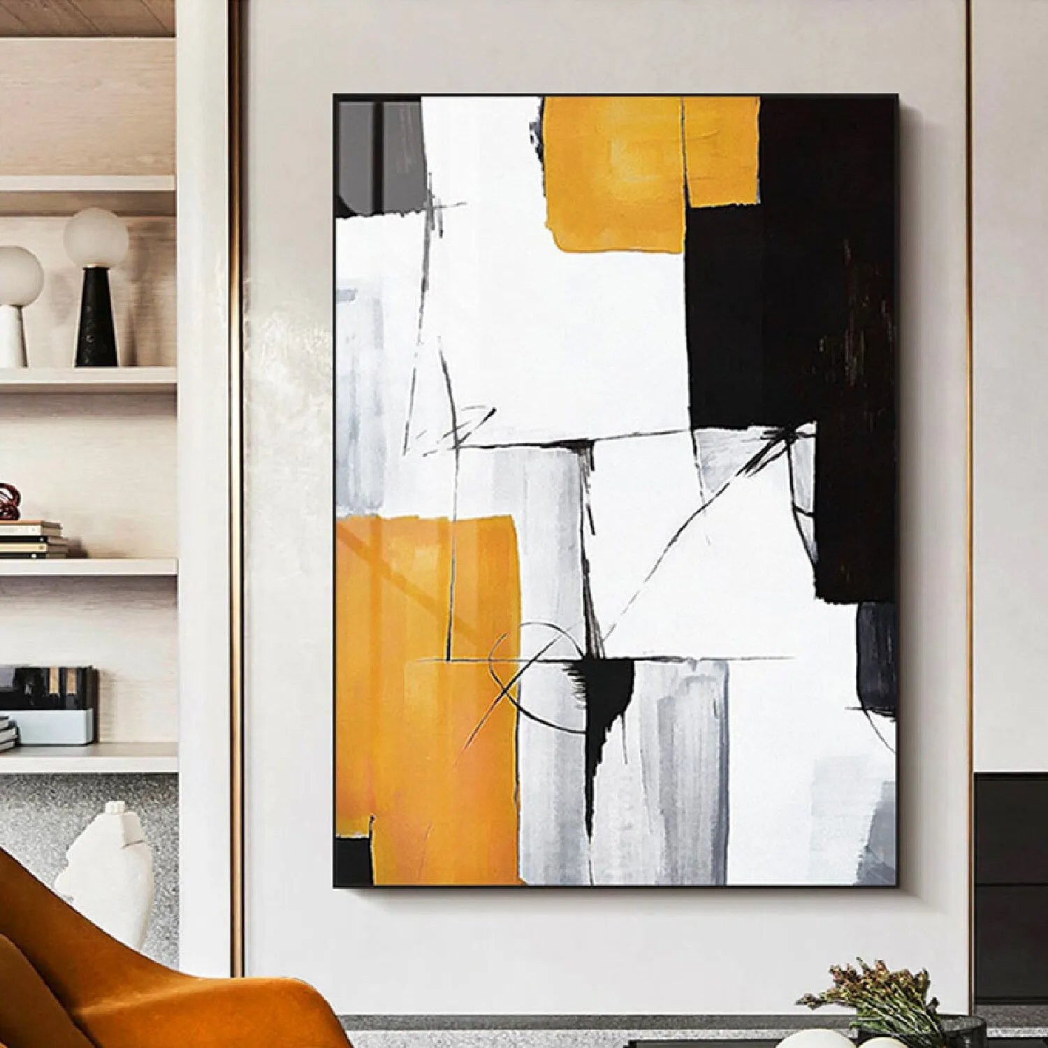 Acrylic Black White Minimal Abstract Oil Painting