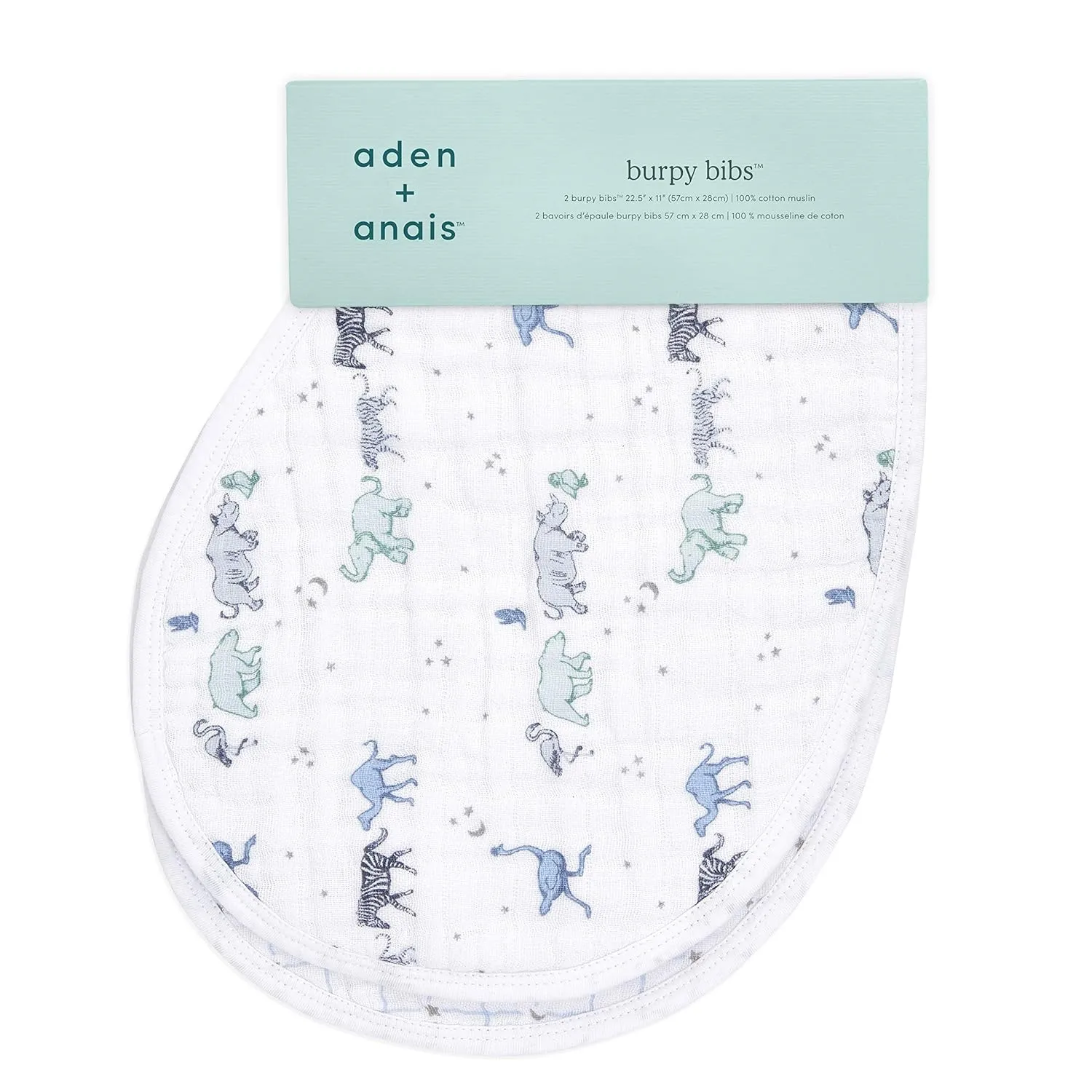 aden   anais 100% Cotton Muslin Burpy Bib – Multi-Use, Absorbent 4-Layer Burp Cloth and Full-Coverage Snap-Closure Baby Bib in One, Lap-Shoulder Drool Cloth, 22.5” X 11”, 2-Pack, Rising Star