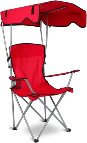 Adult Camping Chair with Awning, Foldable Portable Awning Chair, Folding Lawn Outdoor Chair with Awning for Beach, Camping, Load-Bearing 330 pounds - red Folding Chair Reclining Leisure Chair