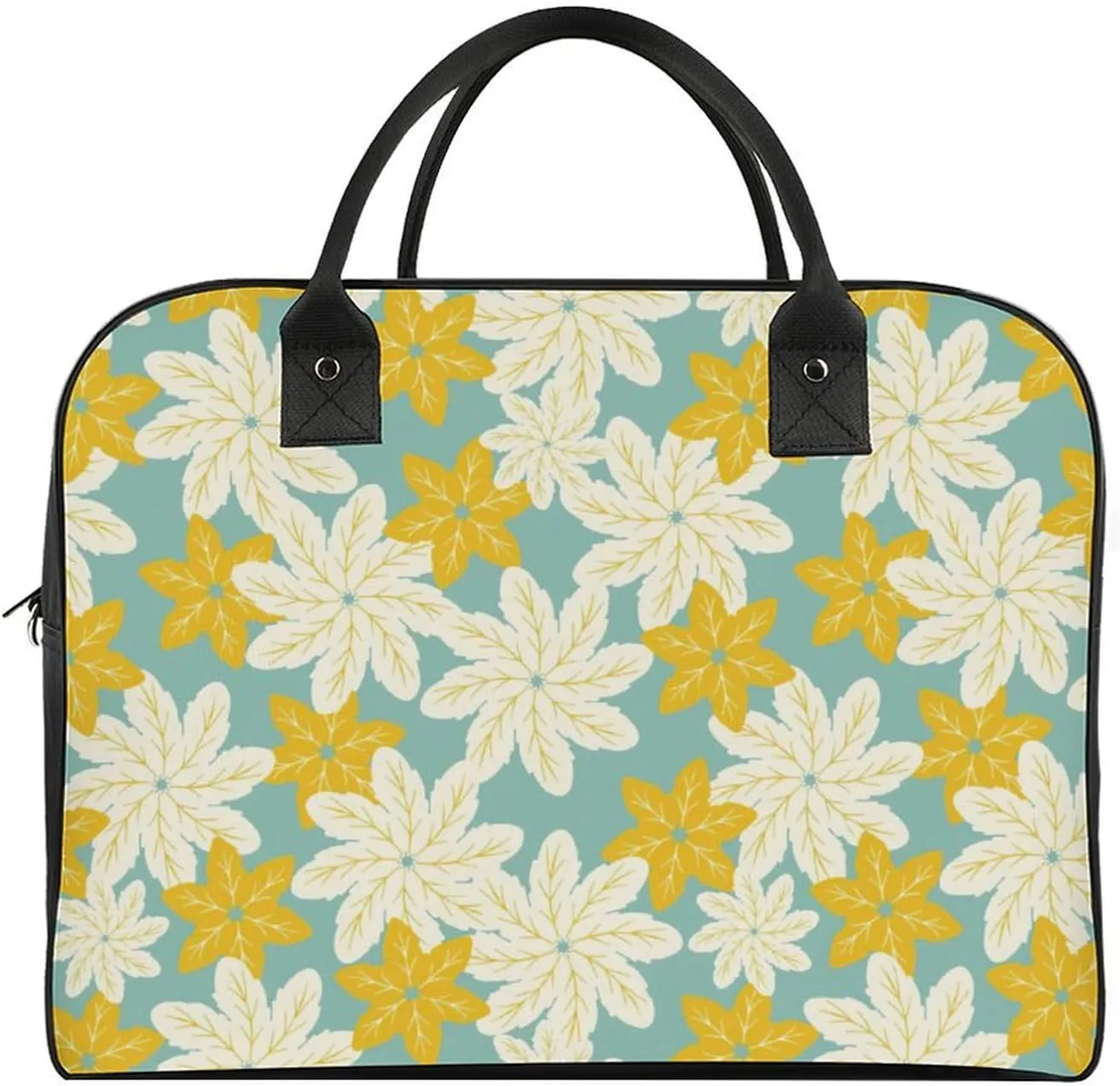 Adult Large Capacity Nylon Yellow Florals Stylish Handbag for Traveling 13" X 19" X 8"