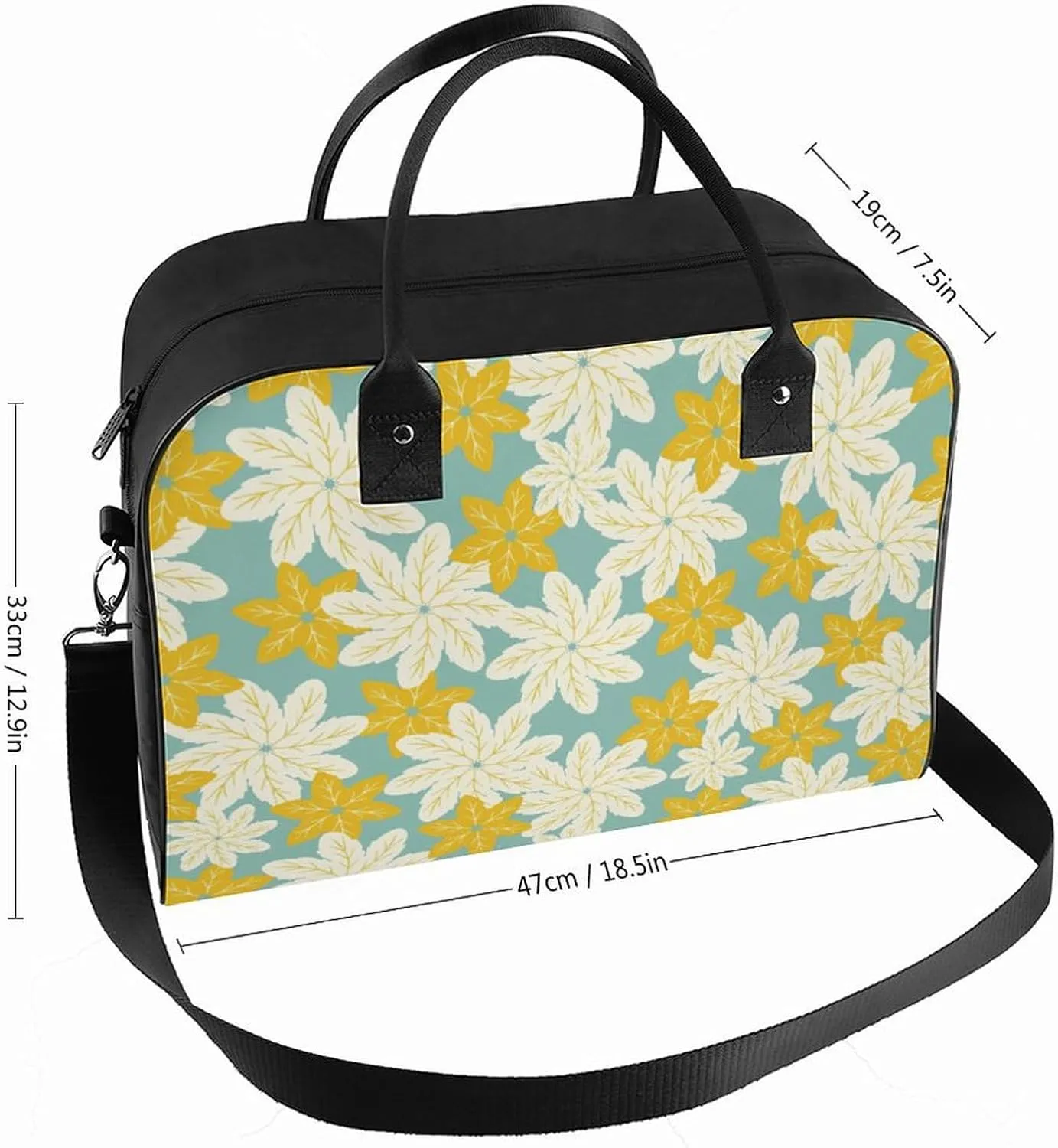 Adult Large Capacity Nylon Yellow Florals Stylish Handbag for Traveling 13" X 19" X 8"