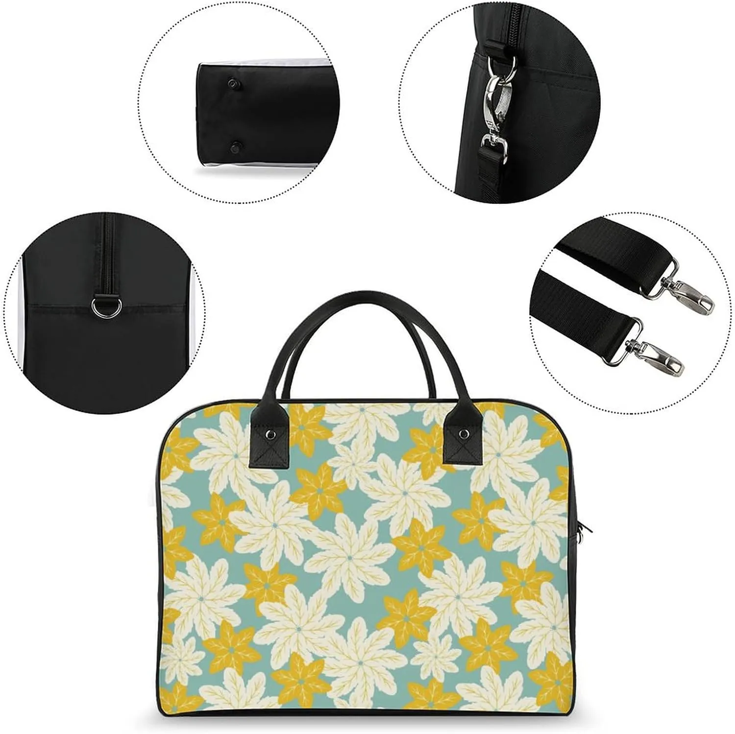 Adult Large Capacity Nylon Yellow Florals Stylish Handbag for Traveling 13" X 19" X 8"
