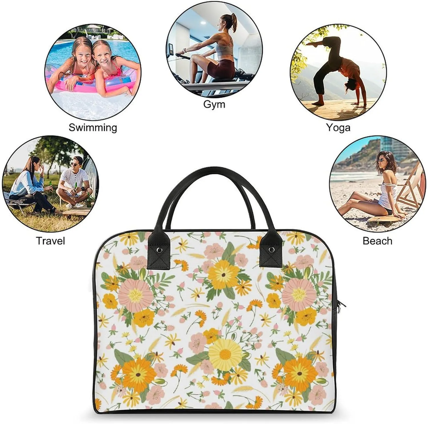 Adults High-capacity Nylon Rose Florals Simple Handbag for Journey 13" X 19" X 8"