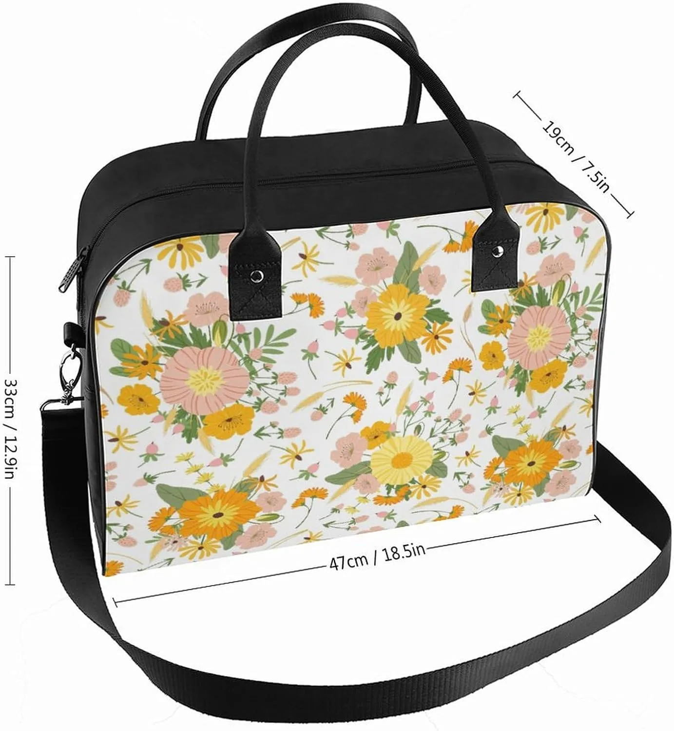 Adults High-capacity Nylon Rose Florals Simple Handbag for Journey 13" X 19" X 8"