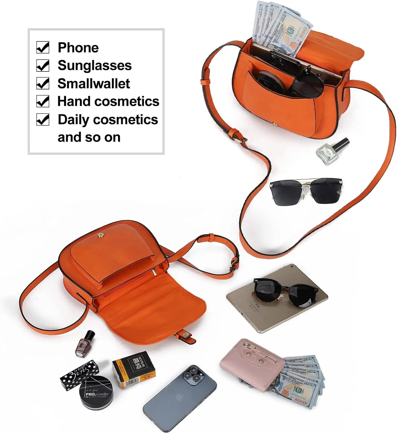 AFKOMST Crossbody Bags for Women,Small Saddle Purse and Boho Cross Body Handbags,Vegan Leather