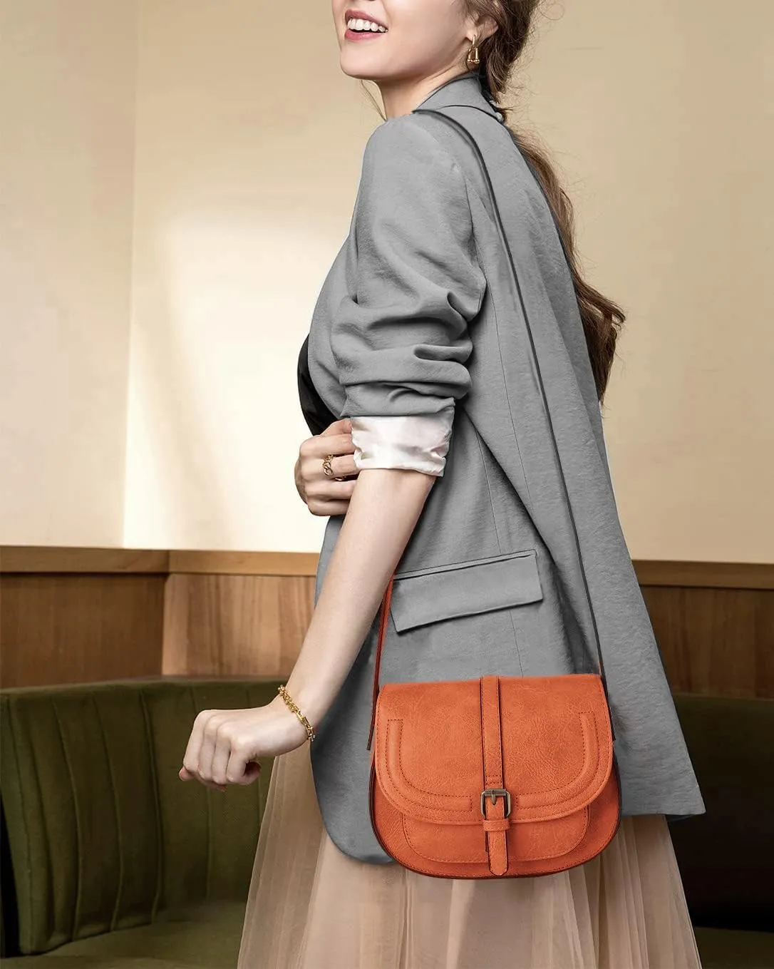 AFKOMST Crossbody Bags for Women,Small Saddle Purse and Boho Cross Body Handbags,Vegan Leather