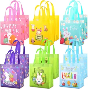 AhfuLife Easter Gift Bags with Handles, 12 Pcs Easter Egg Hunt Bags for Kids, Reusable Non-woven Rabbit Bunny Bag for Egg Hunt Party Supplies Decorations, 9"×4.33"×8.46"